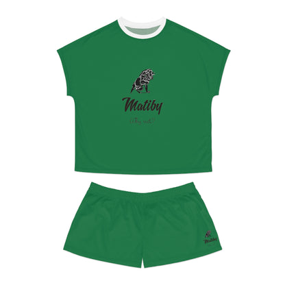 Matiby Lion Women's Dark Green Short Pajama Set (AOP)