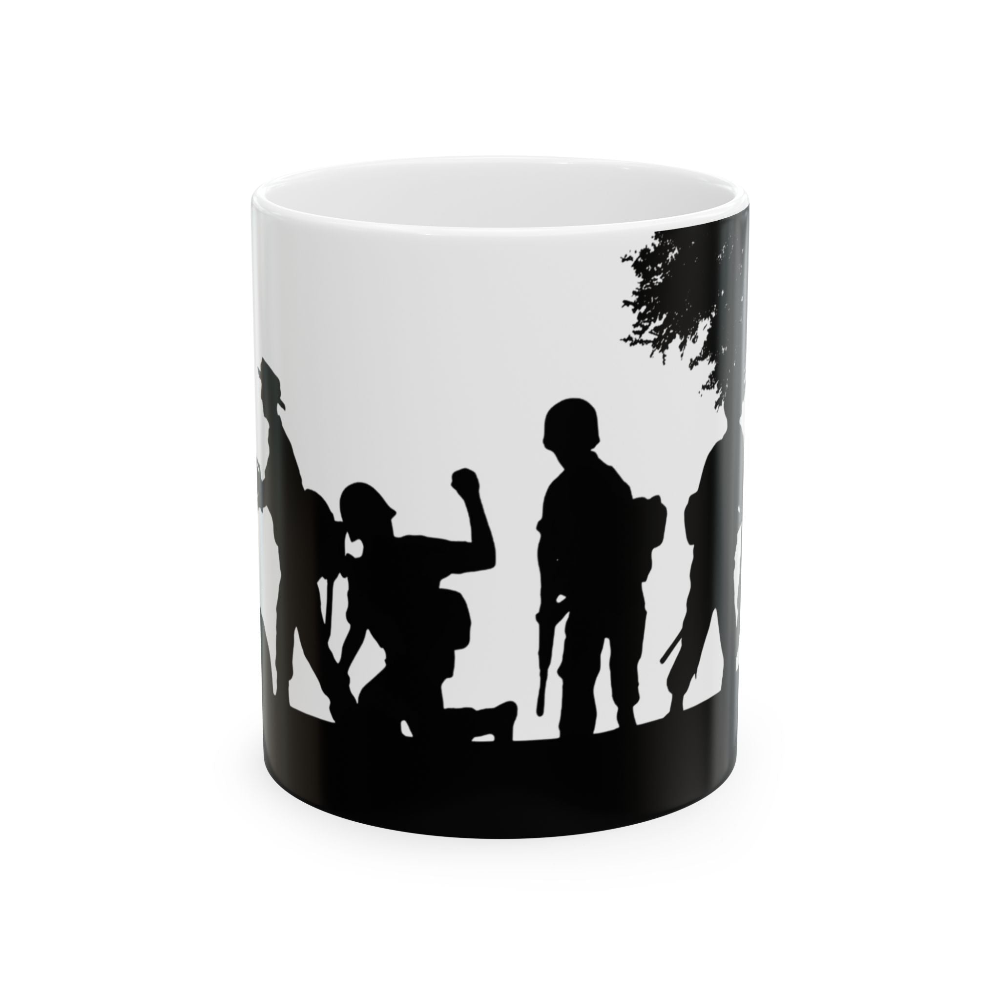 Patriotic Camaraderie Military Silhouette White Ceramic Mug – Teamwork Duty Quiet Strength Cup (11oz, 15oz)