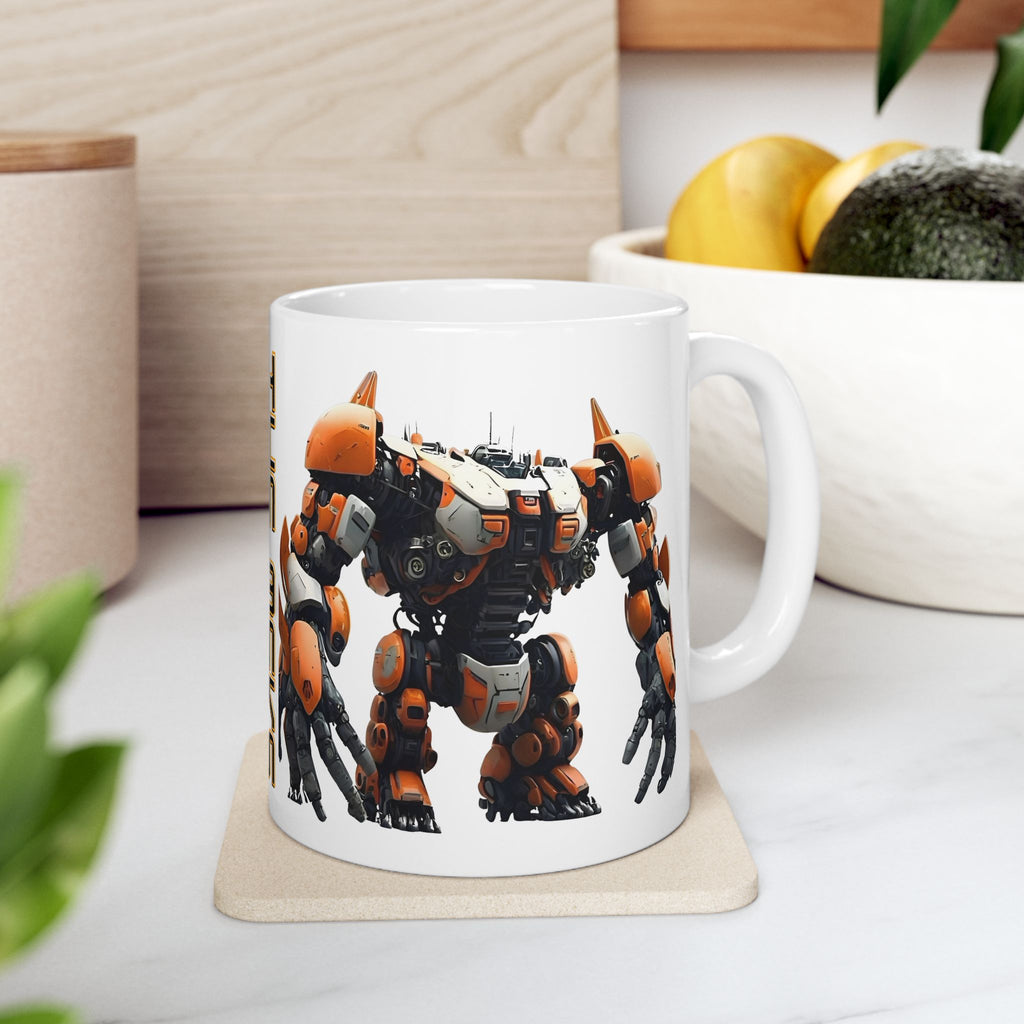 'The Meks' Sci‑Fi Mech Robot #10 White Ceramic Mug (11oz & 15oz) – Mech Tea Cup (11oz/15oz)
