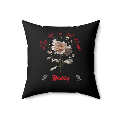 Black Matiby Flower Spun Polyester Square Pillow