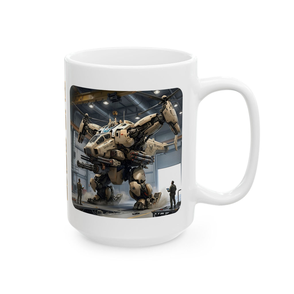 'The Meks' Sci‑Fi Mech Robot #2 White Ceramic Mug (11oz & 15oz)