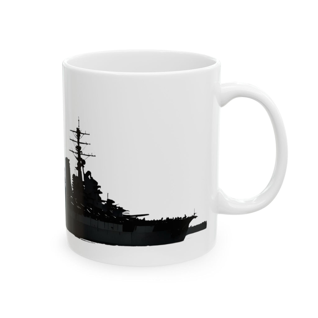 Military Steel Wraparound White Ceramic Mug - Navy Battleship Silhouette Cup (11oz & 15oz)