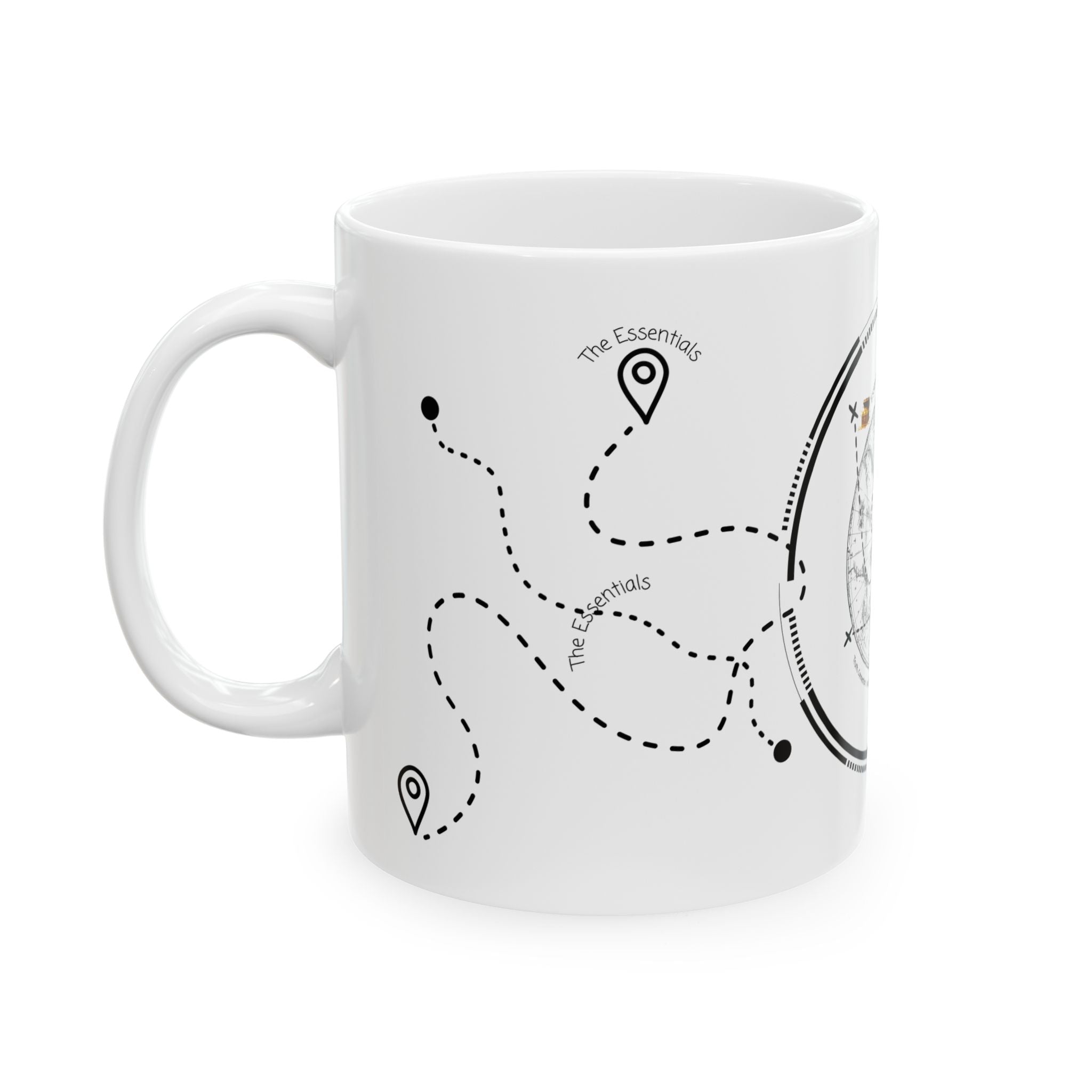 The Essentials Adventure Map #3 White Ceramic Mug — Nautical Compass Life & Treasure Trail Cup (11oz/15oz)