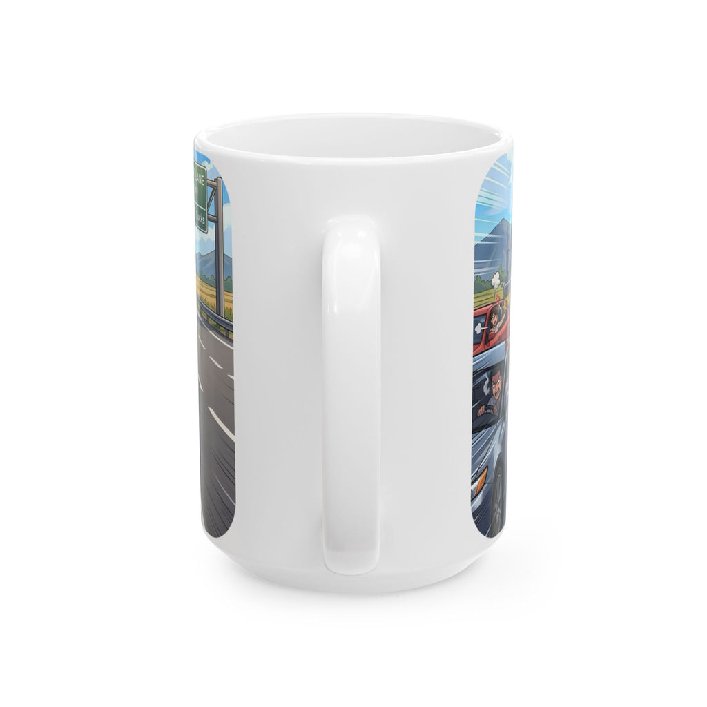 Distracted Slow Moving Commuter White Ceramic Mug — Procrastinator In The Left Fast Lane Tea Cup (11oz, 15oz)