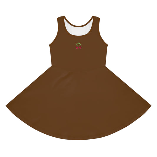 Girls' Brown Sleeveless Sundress (AOP)