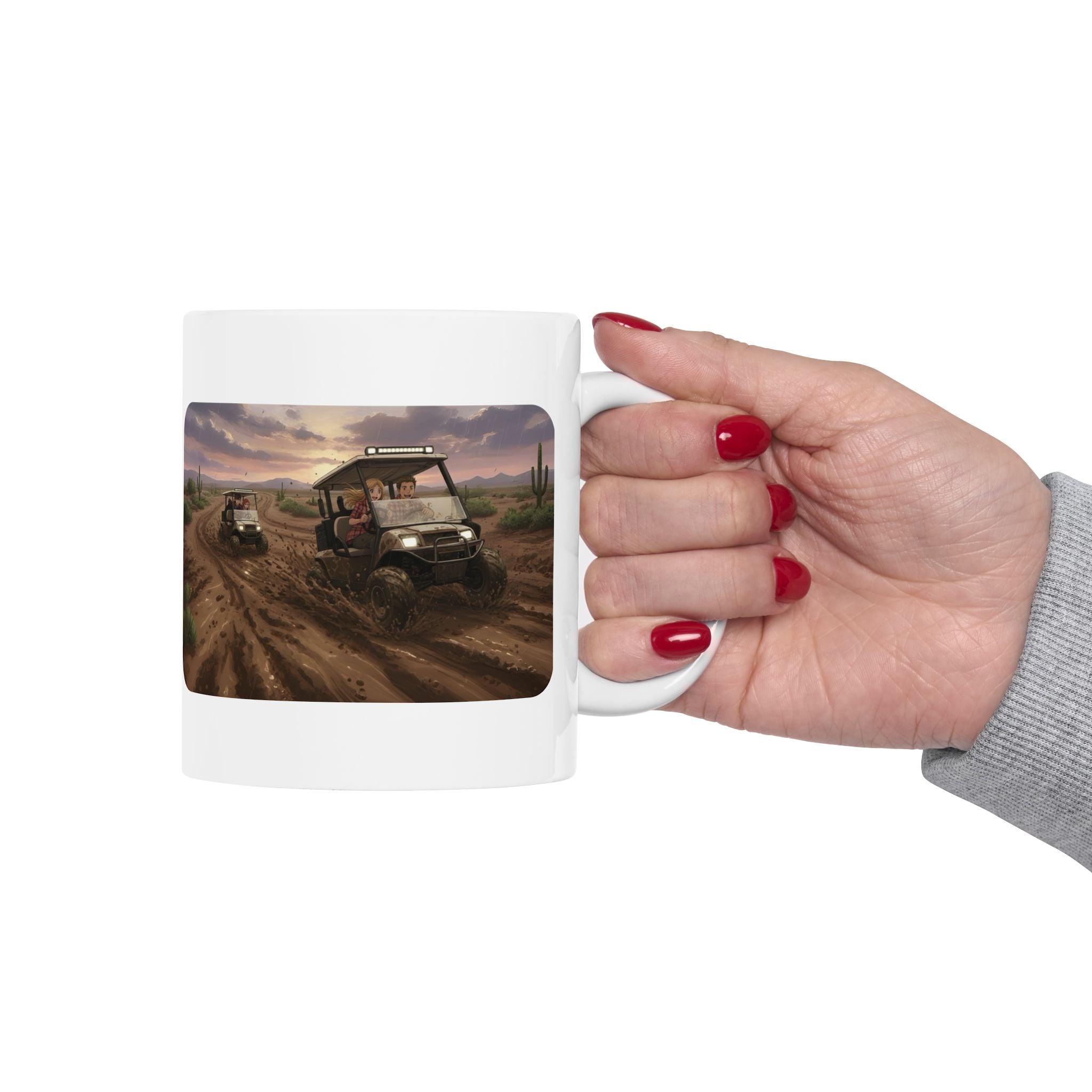 Anime Golf Cart Mud Racing Adventures #3 White Ceramic Mug — Find Your Path To The Essentials Cup (11oz & 15oz)