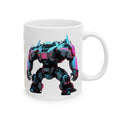 'The Meks' Sci‑Fi Mech Robot #7 White Ceramic Mug (11oz & 15oz), Retro Cyberpunk Tea Cup