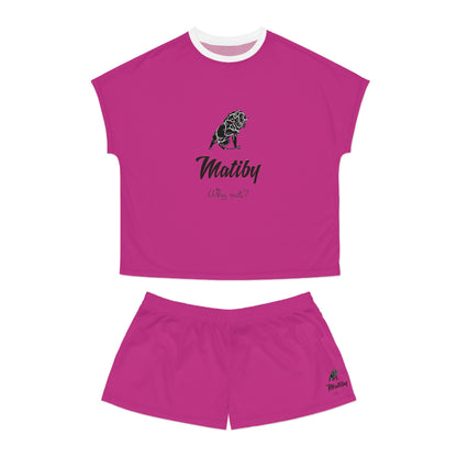 Matiby Lion Women's Pink Short Pajama Set (AOP)