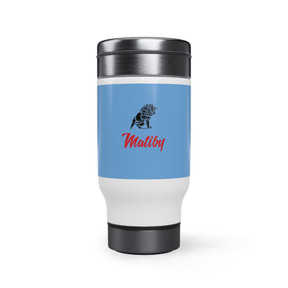 Light Blue Stainless Steel Travel Mug with Handle, 14oz