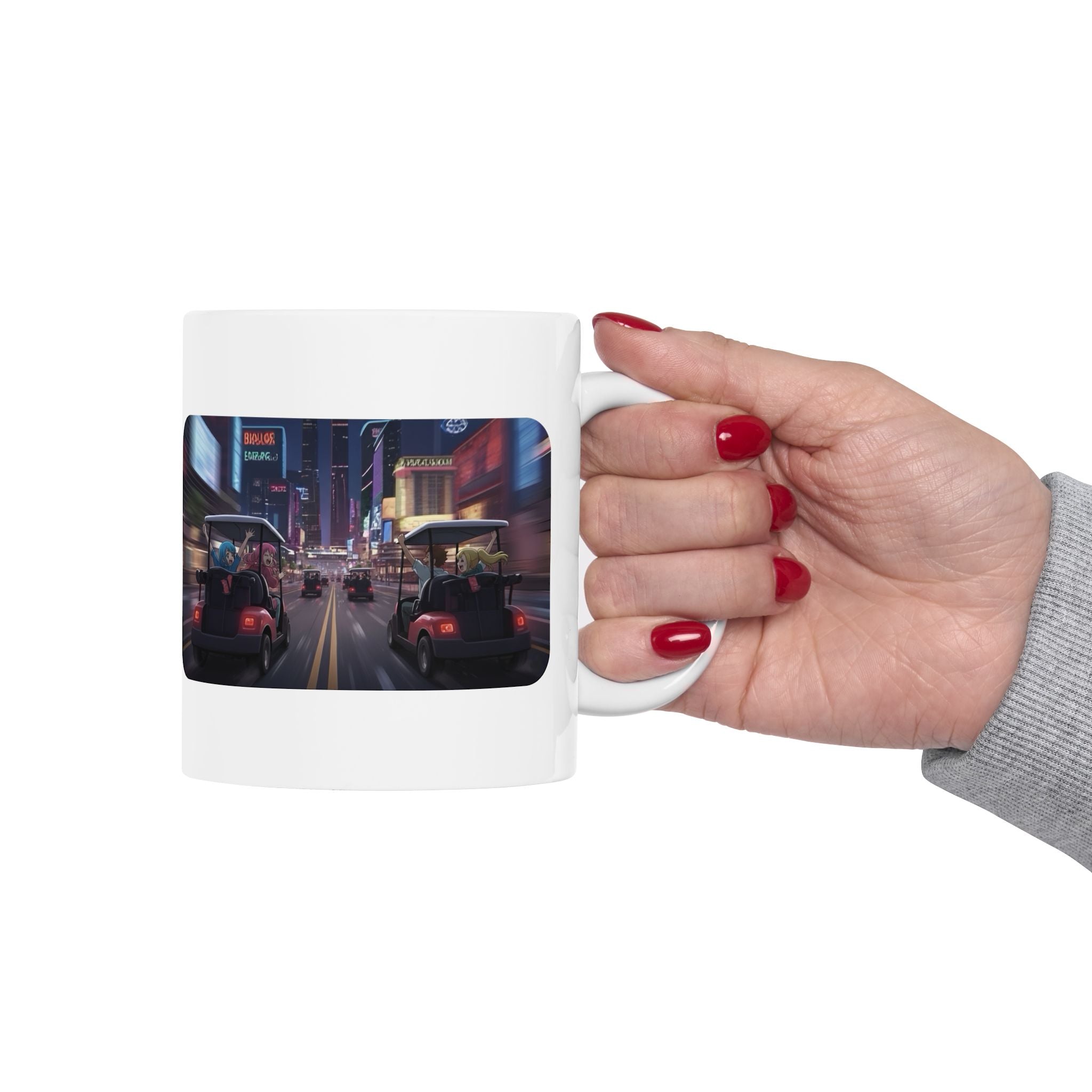 Anime Golf Cart Seasonal & City Adventures #8 White Ceramic Mug — Find Your Path To The Essentials Cup (11oz & 15oz)