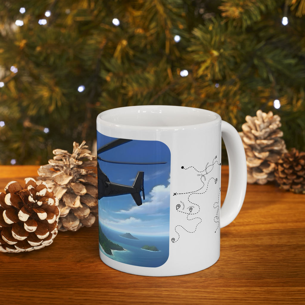 Anime Helicopter Adventure #1 Beach & The Tropical Island White Ceramic Mug – Celebrating Companionship, Creativity & Life’s Little Wonders Cup (11oz/15oz)