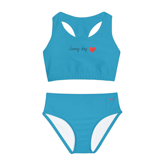 Girl's "Sunny Day" Turquoise Two Piece Swimsuit (AOP)