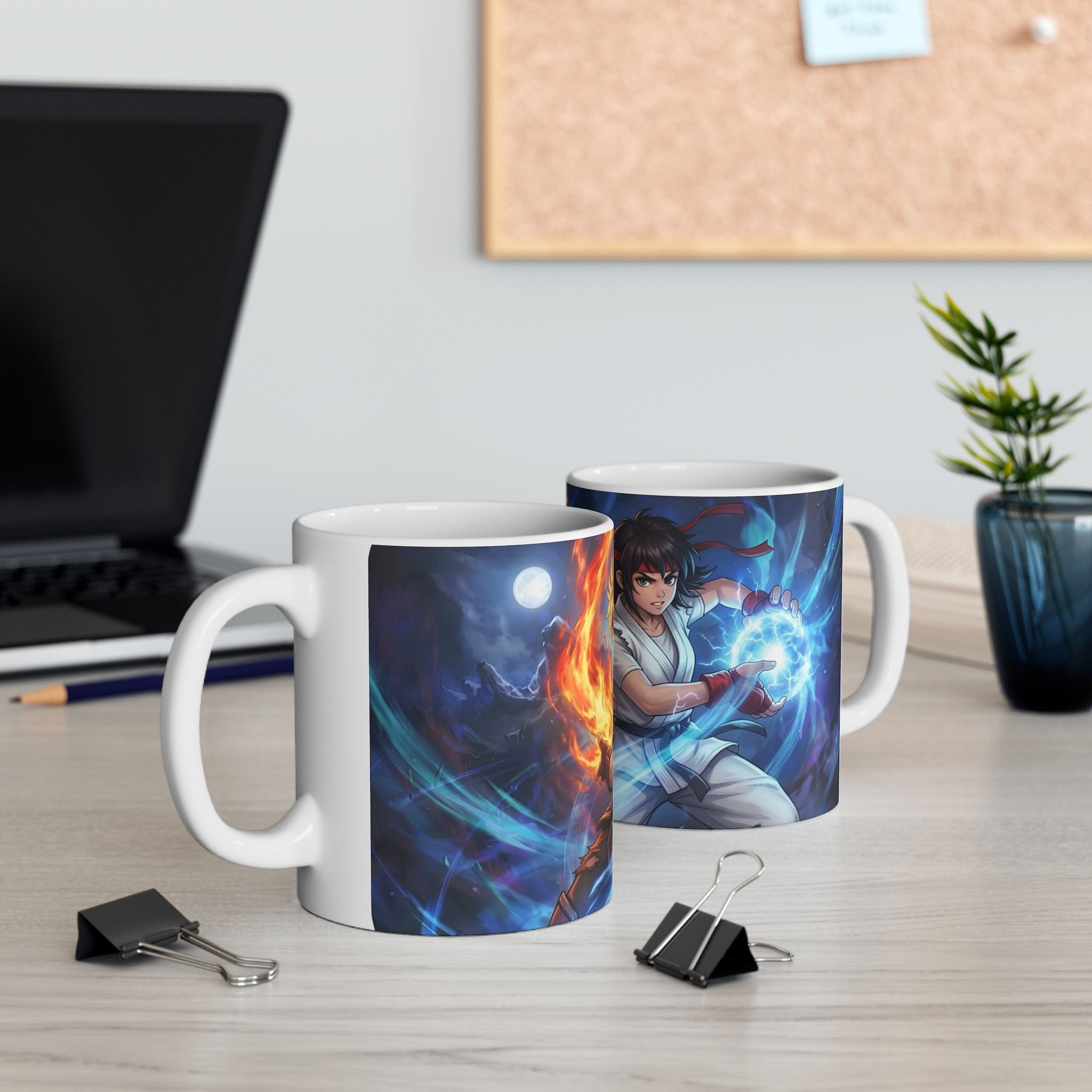 Anime Elemental Battle Duo #1 White Ceramic Mug — Fire And Lightning Gamers' Adventure(11oz, 15oz)