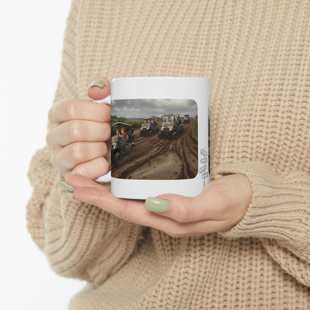 Anime Golf Cart Mud Racing Adventures #4 White Ceramic Mug — Find Your Path To The Essentials Cup (11oz & 15oz)