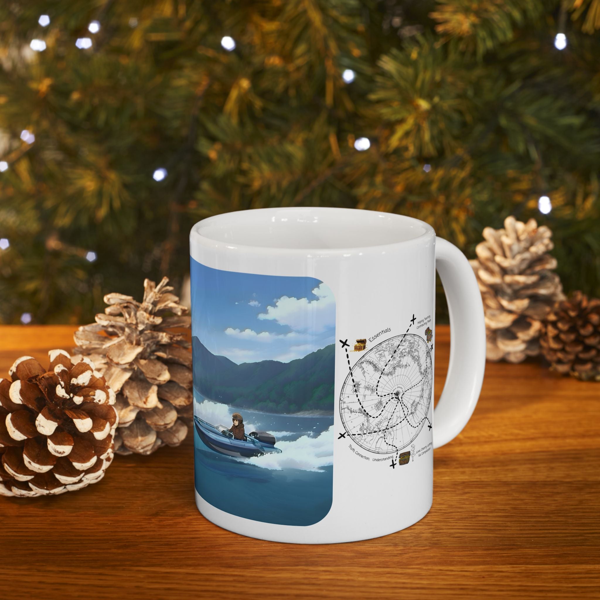Adrenaline Boat Race #4 for Friends & Couples White Ceramic Mug — Anime Speedboat Treasure Map Cup (11oz/15oz)