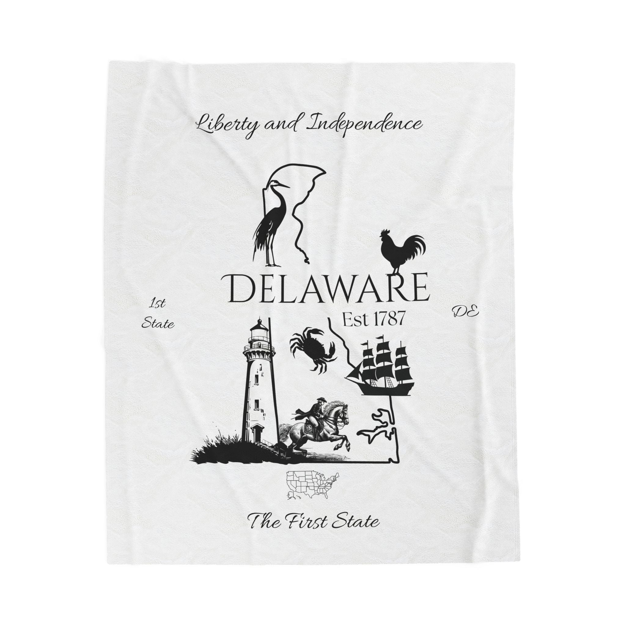 Delaware Plush Blanket with Personalized States of USA for America's 250th Birthday, DE Custom State Images, US Travel Gift, Patriotic