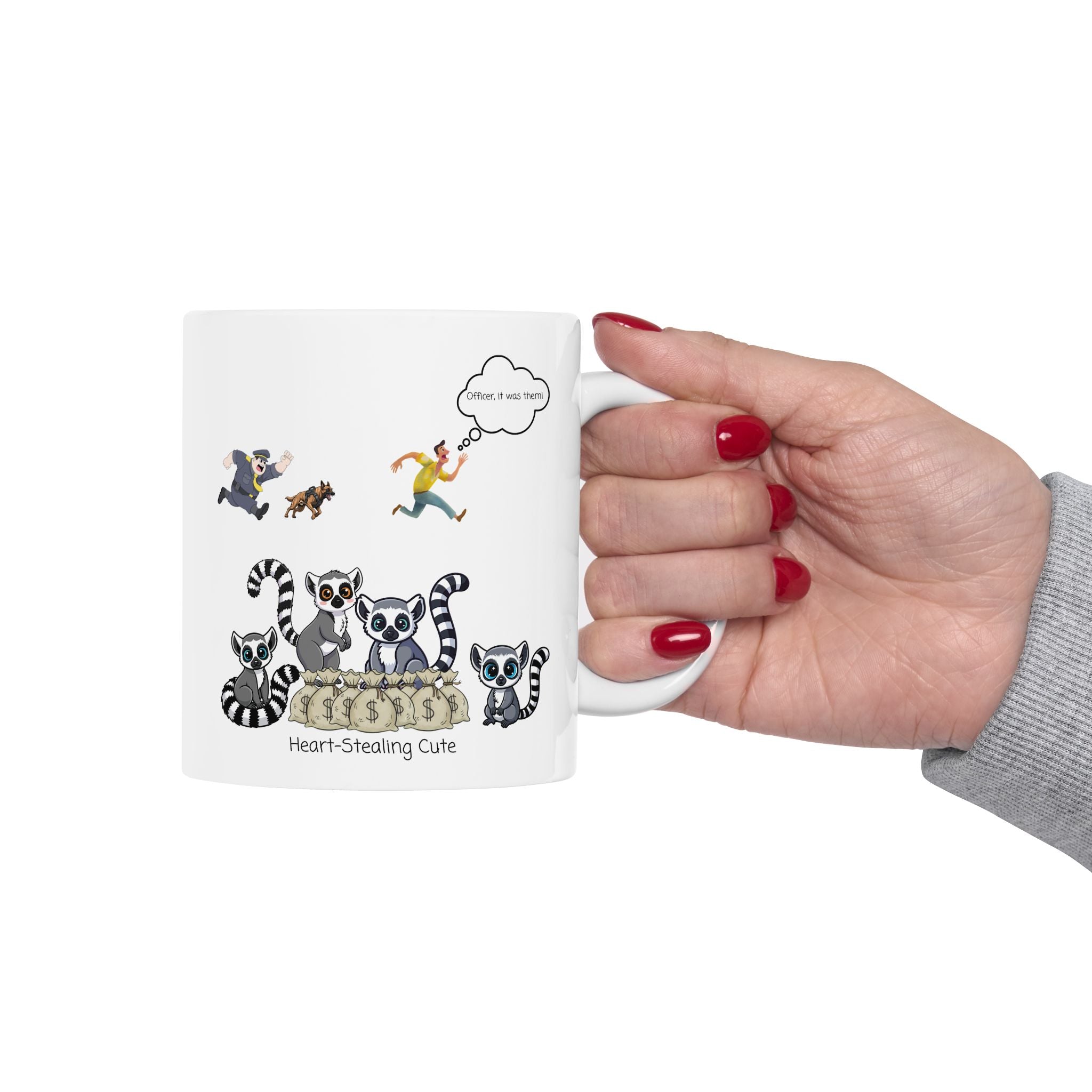 Heart-Stealing Cute Lemurs Gone Wild White Ceramic Mug — "Officer, It Was Them" Adorables (11oz & 15oz)