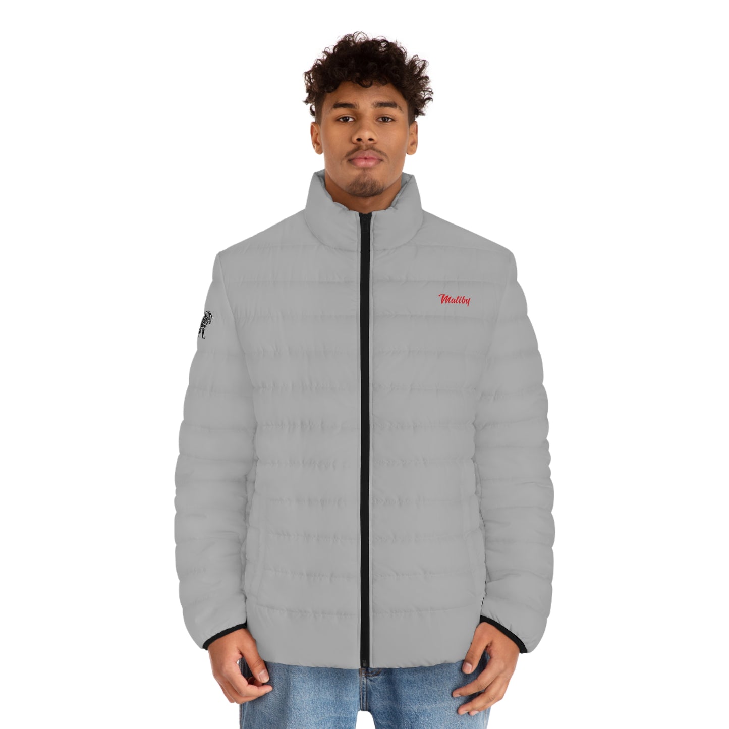 Men's Light Grey Puffer Jacket (AOP)