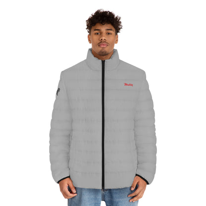 Men's Light Grey Puffer Jacket (AOP)