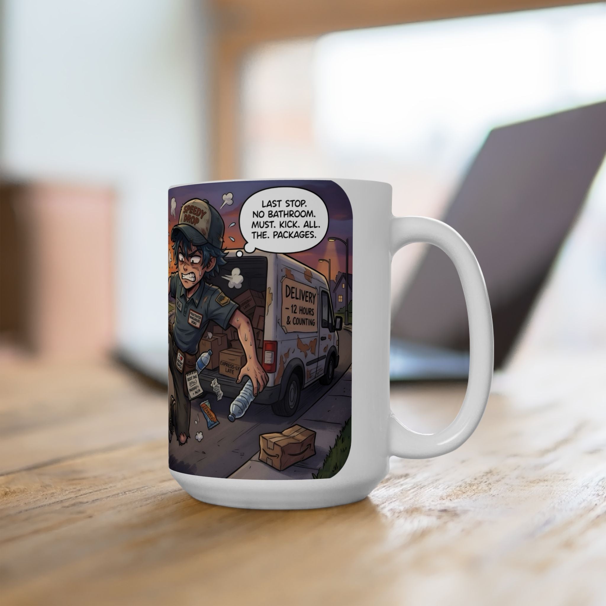 Speedy Drop Delivery Bathroom Tales White Ceramic Mug — "Gotta Go" Postal Worker Tea Cup (11oz/15oz)