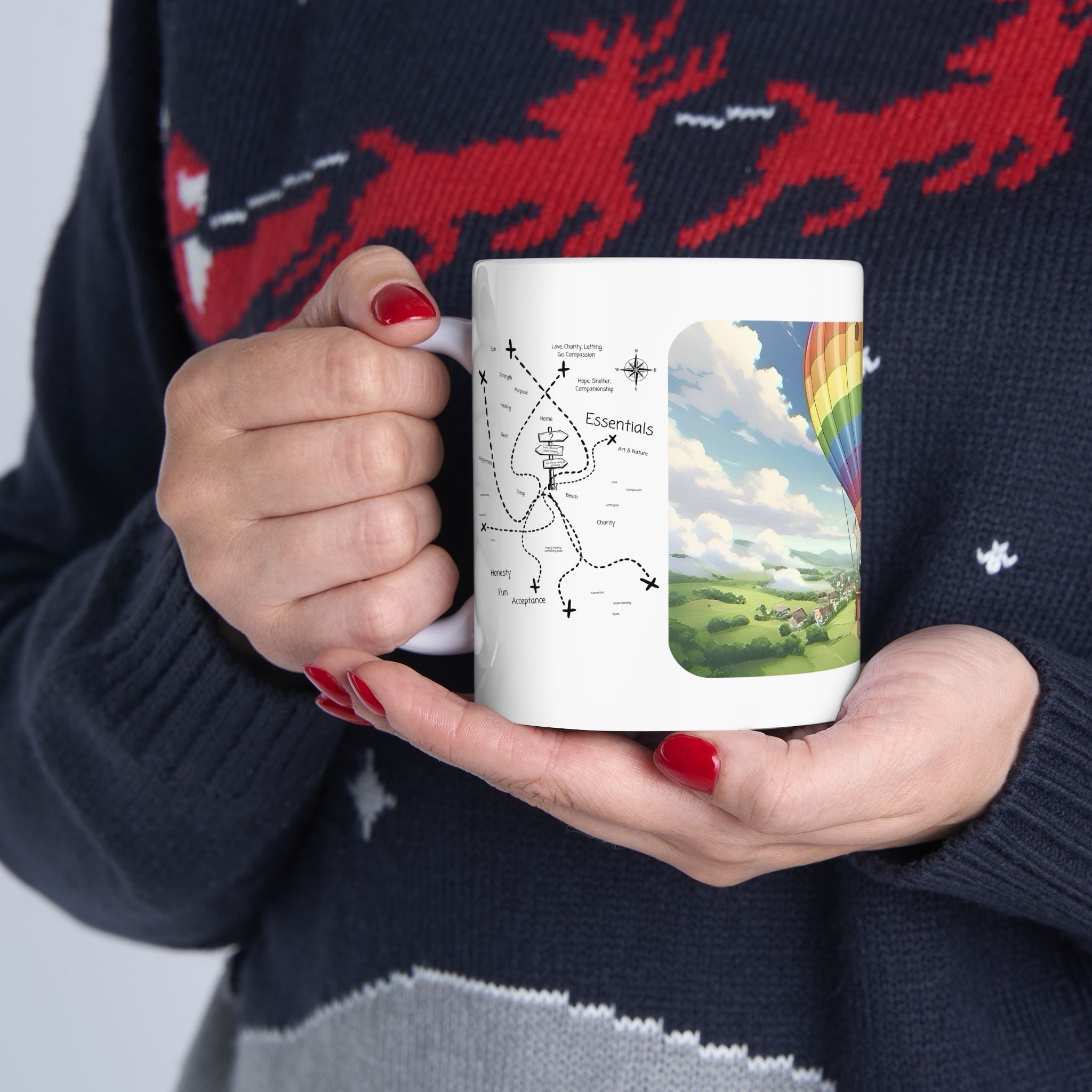 Hot Air Balloon Adventure #1 White Ceramic Mug — True Wealth, Adventure, & Creativity Cup (11oz/15oz)