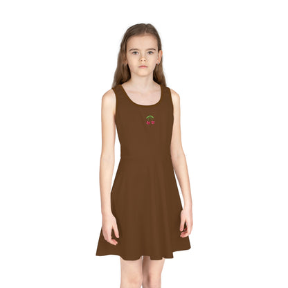 Girls' Brown Sleeveless Sundress (AOP)