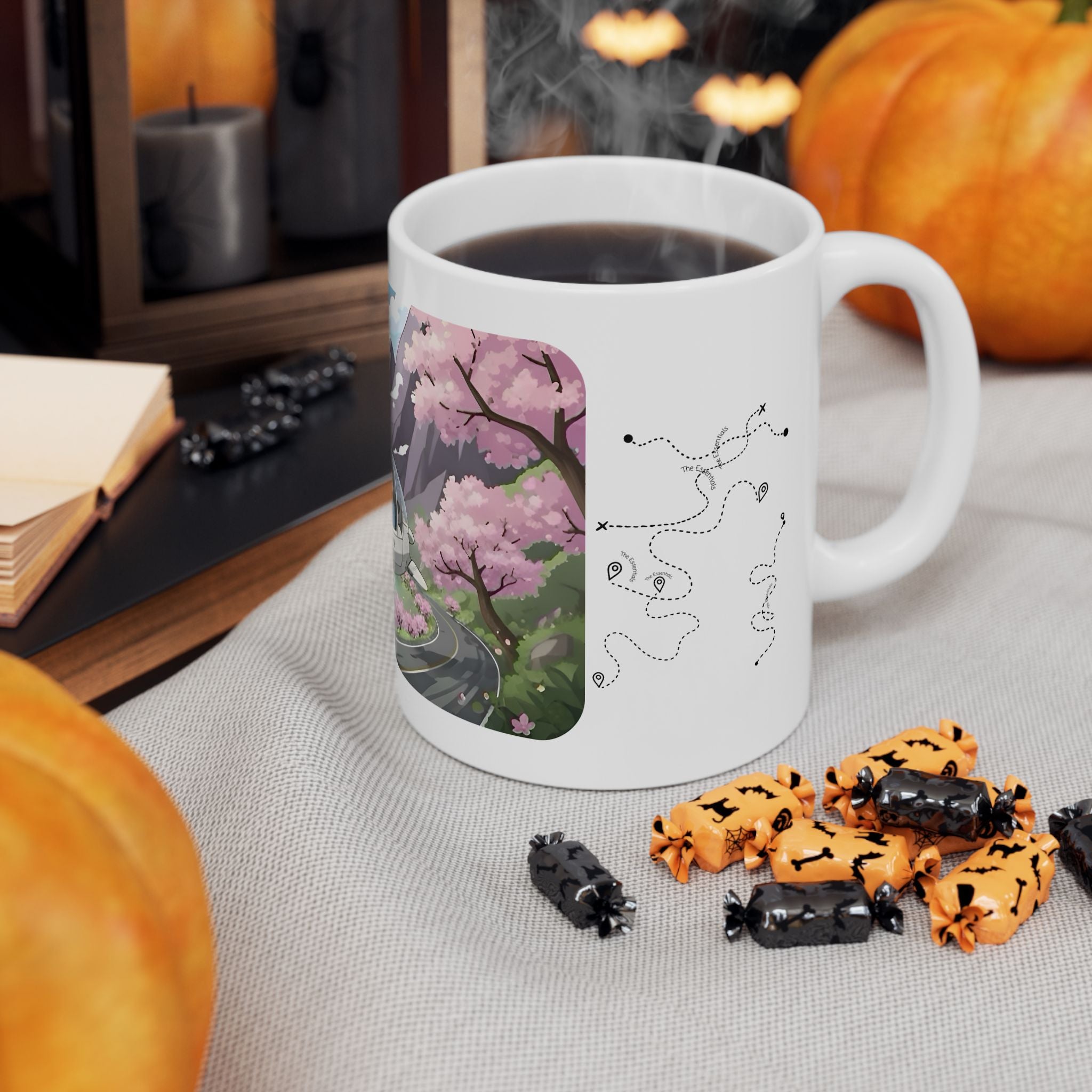 Sakura Mountain Vista White Ceramic Mug – Life’s Little Wonders Cup (11oz/15oz)