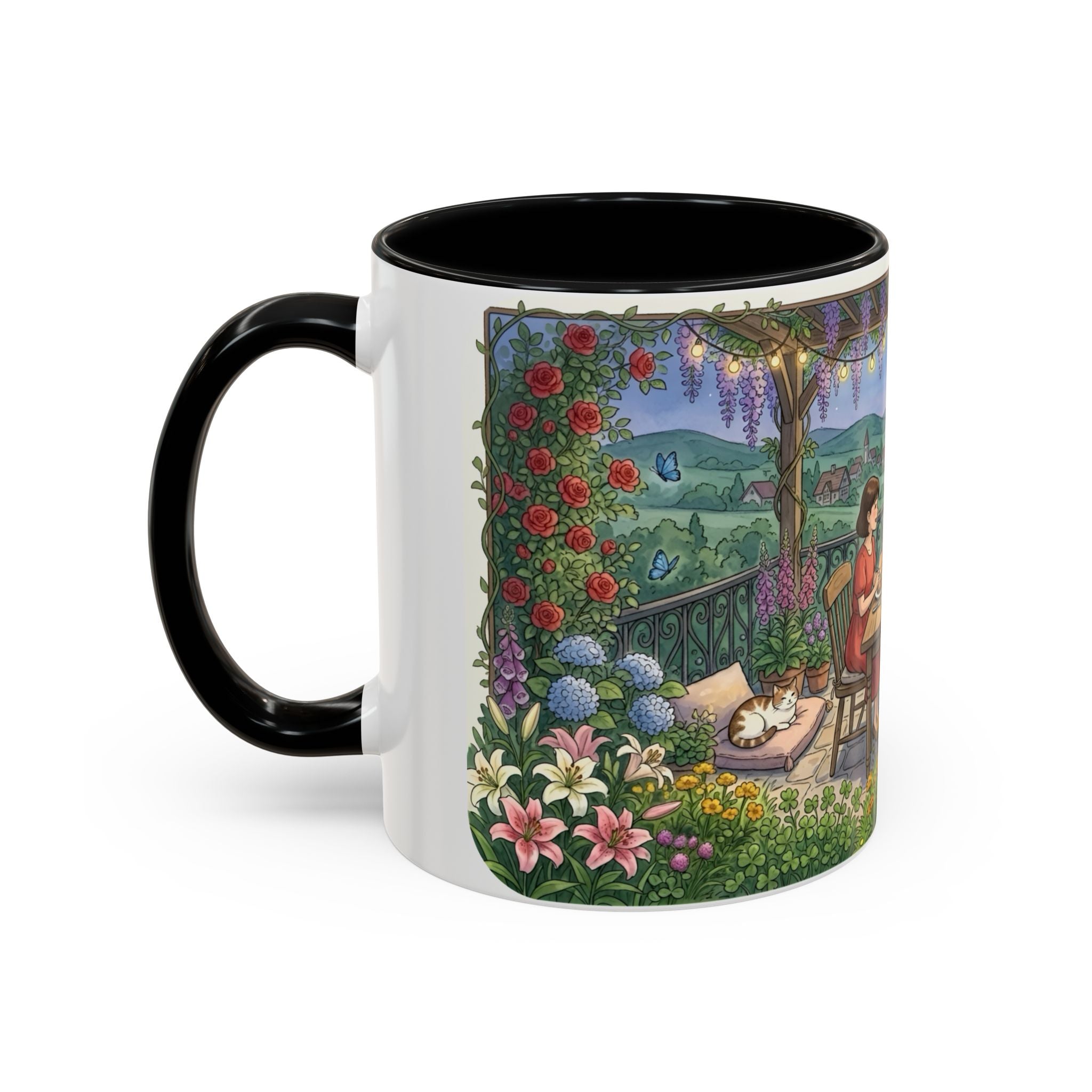 Cozy Romantic Garden Dinner Ceramic Mug — Couples Outdoor Bistro Cup (11 oz, 15 oz)