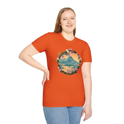 Japanese Blue Rose Landscape Unisex Softstyle T-Shirt