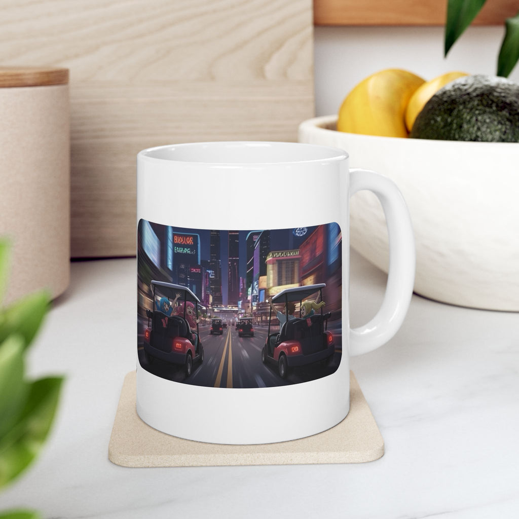 Anime Golf Cart Seasonal & City Adventures #8 White Ceramic Mug — Find Your Path To The Essentials Cup (11oz & 15oz)