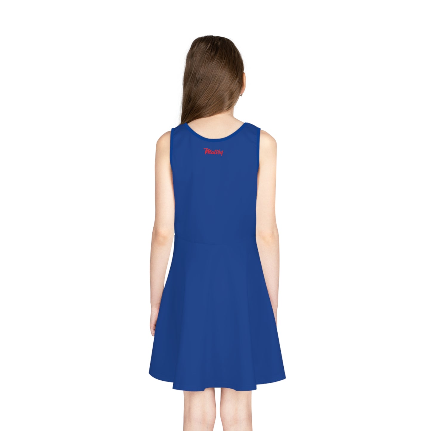 Girls' Dark Blue Sleeveless Sundress (AOP)