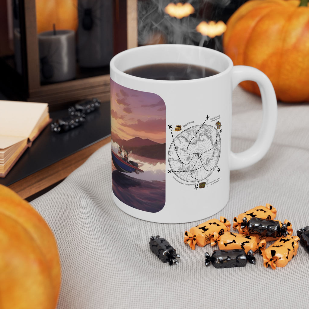 Adrenaline Boat Race #5 for Friends & Couples White Ceramic Mug — Anime Speedboat Treasure Map Cup (11oz/15oz)