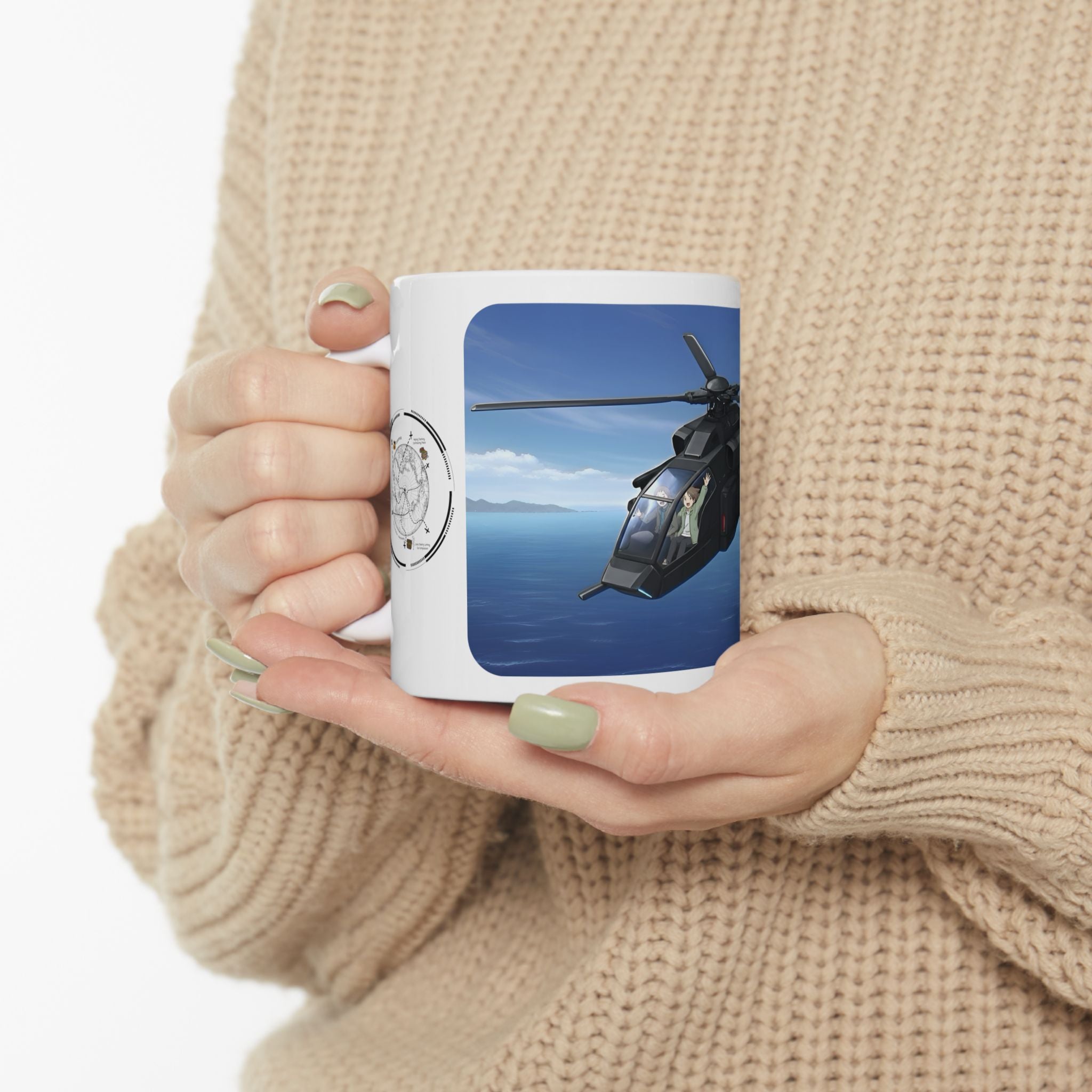 Touring Heli Over Glam City Coast White Ceramic Mug – Friends, Family & Imaginative Adventures, Celebrating Companionship, Creativity & Life’s Little Wonders Cup (11oz/15oz)