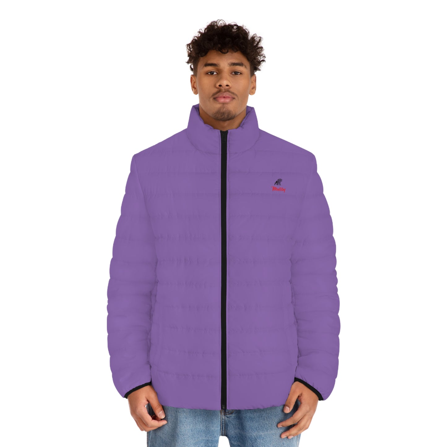 Men's Light Purple Puffer Jacket (AOP)