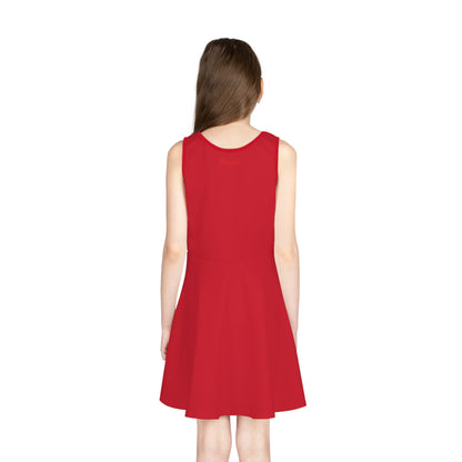 Girls' Dark Red Sleeveless Sundress (AOP)