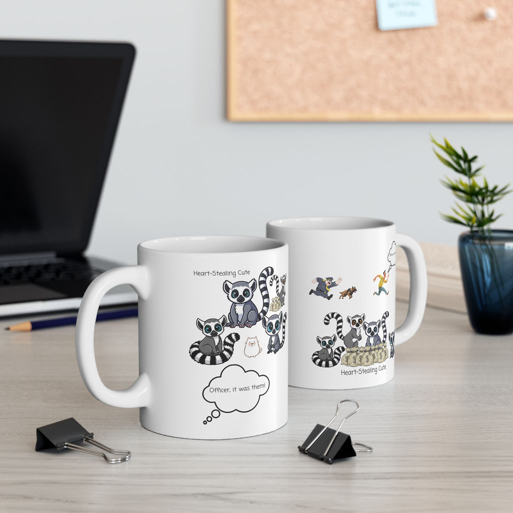 Heart-Stealing Cute Lemurs Gone Wild White Ceramic Mug — "Officer, It Was Them" Adorables (11oz & 15oz)