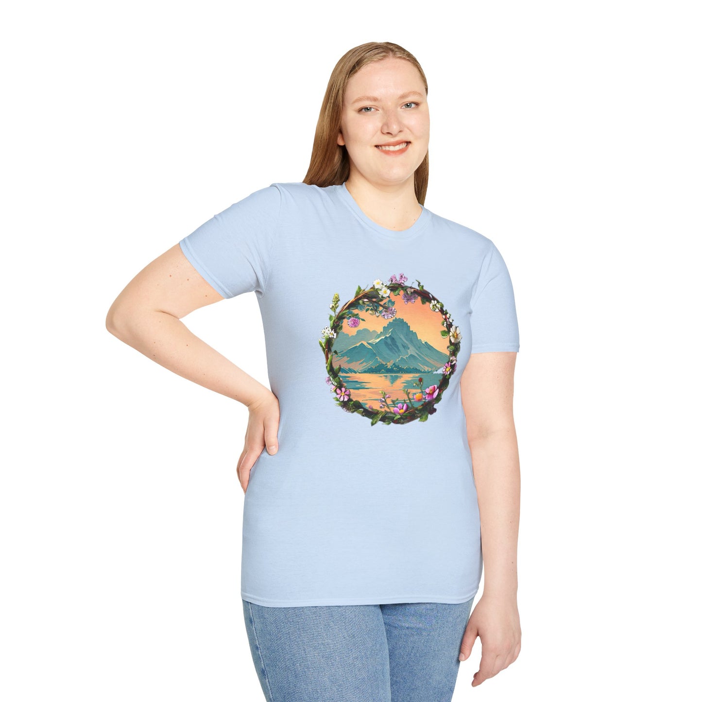 Japanese Blue Rose Landscape Unisex Softstyle T-Shirt