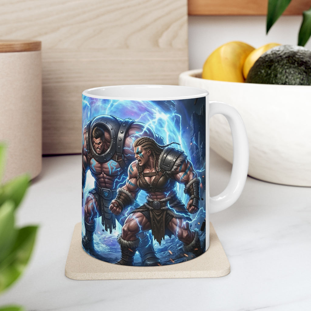 Dragon Battle #3 White Ceramic Mug — Epic Fantasy Gaming Adventure Scene (11oz, 15oz)