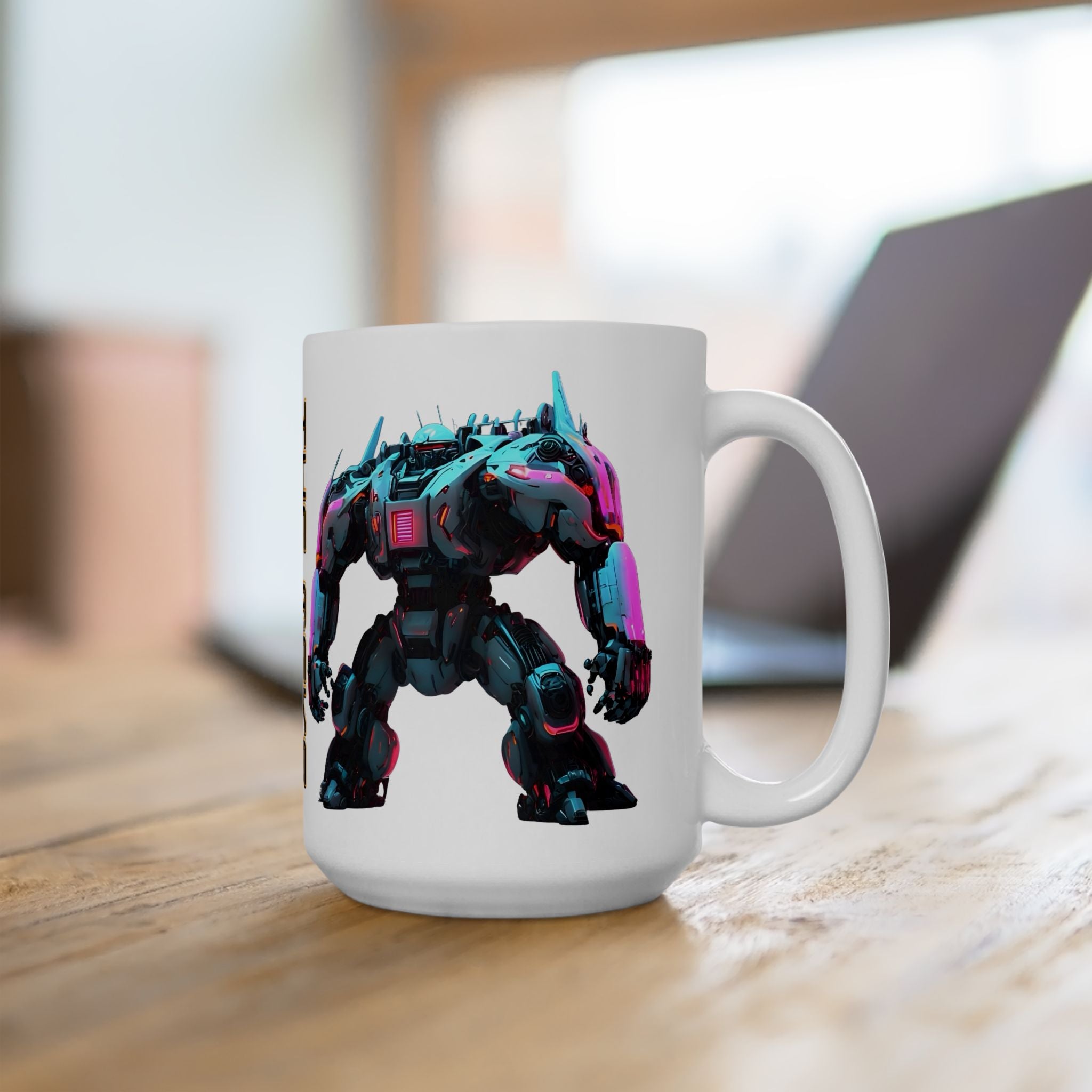 'The Meks' Sci‑Fi Mech Robot #7 White Ceramic Mug (11oz & 15oz), Retro Cyberpunk Tea Cup
