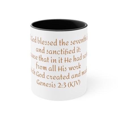 Bible Speaks Gen 2:3 Accent Mug, 11oz