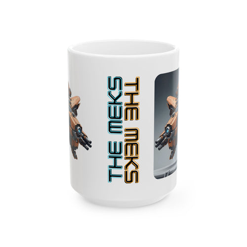 'The Meks' Sci‑Fi Mech Robot #4 White Ceramic Mug (11oz & 15oz)
