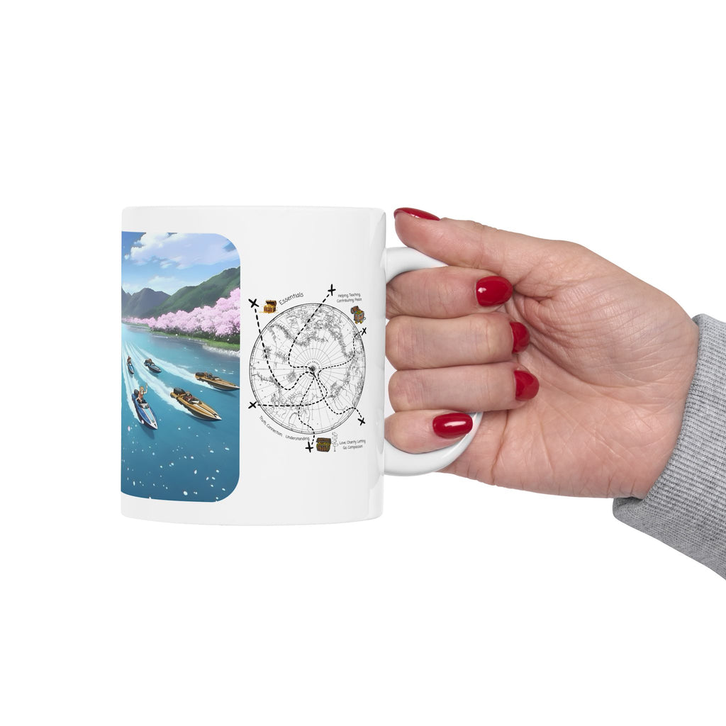 Adrenaline Boat Race #1 for Friends & Couples White Ceramic Mug — Anime Speedboat Treasure Map Cup (11oz/15oz)