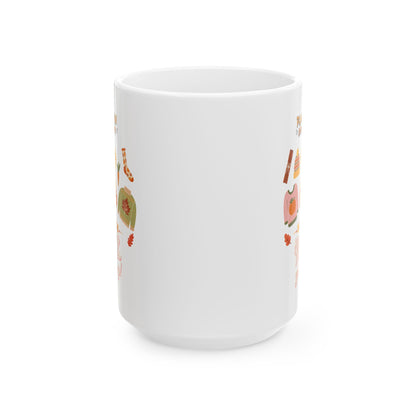 Journeys Happy Thanksgiving Pumpkin Season Ceramic Mug, White, (11oz, 15oz), Perfect Gift Mug for the Holidays, Mug for the Whole Family