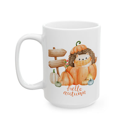 Journeys Hello Autumn Seasons of Change Ceramic Mugs, Gifts for Pet Lovers, Mugs for Cute Animal Lovers, Cute Seasonal Mugs, Mug for All Occasions, Thanksgiving Mug