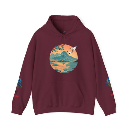 Japanese Blue Roses Landscape Unisex Heavy Blend™ Hooded Sweatshirt