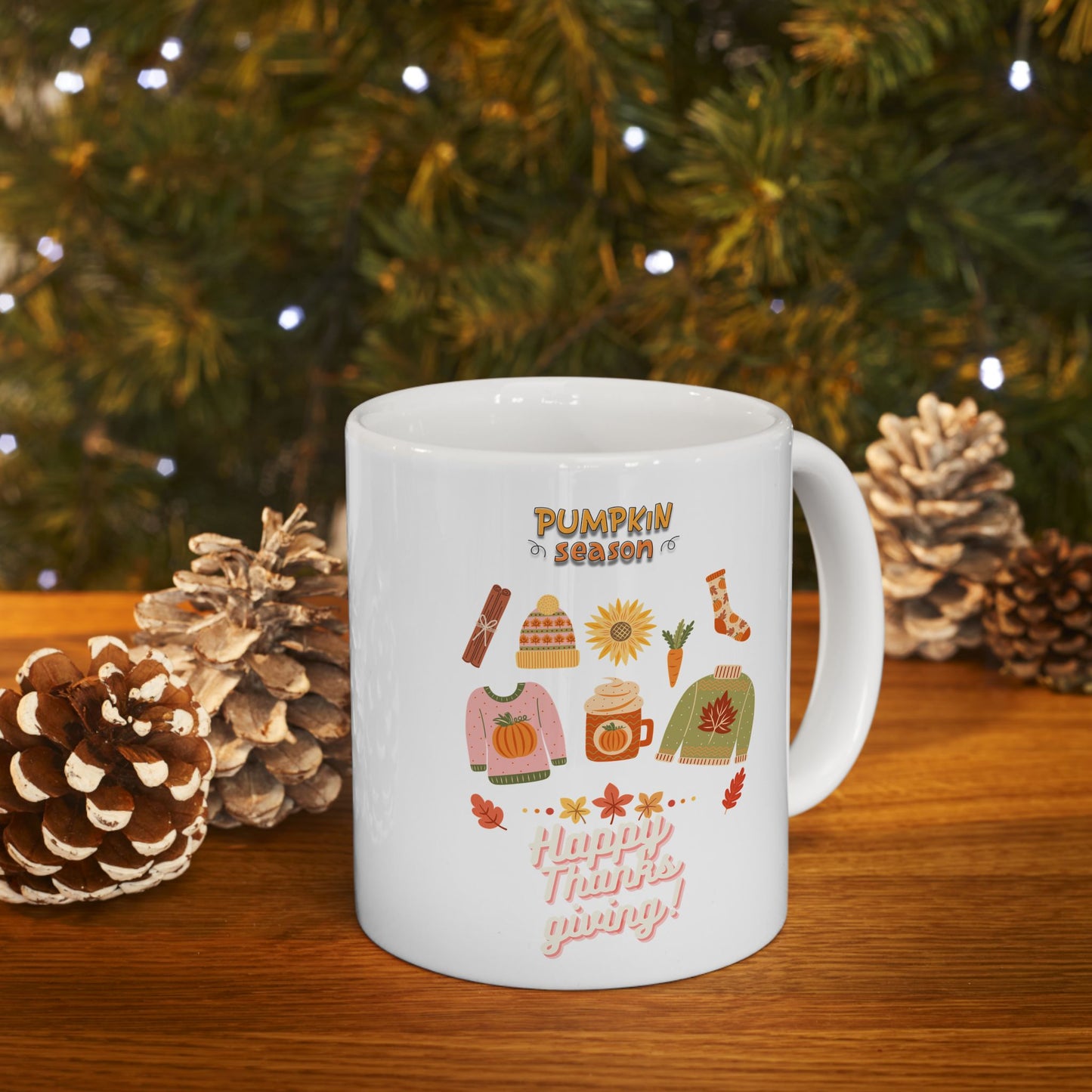 Journeys Happy Thanksgiving Pumpkin Season Ceramic Mug, White, (11oz, 15oz), Perfect Gift Mug for the Holidays, Mug for the Whole Family