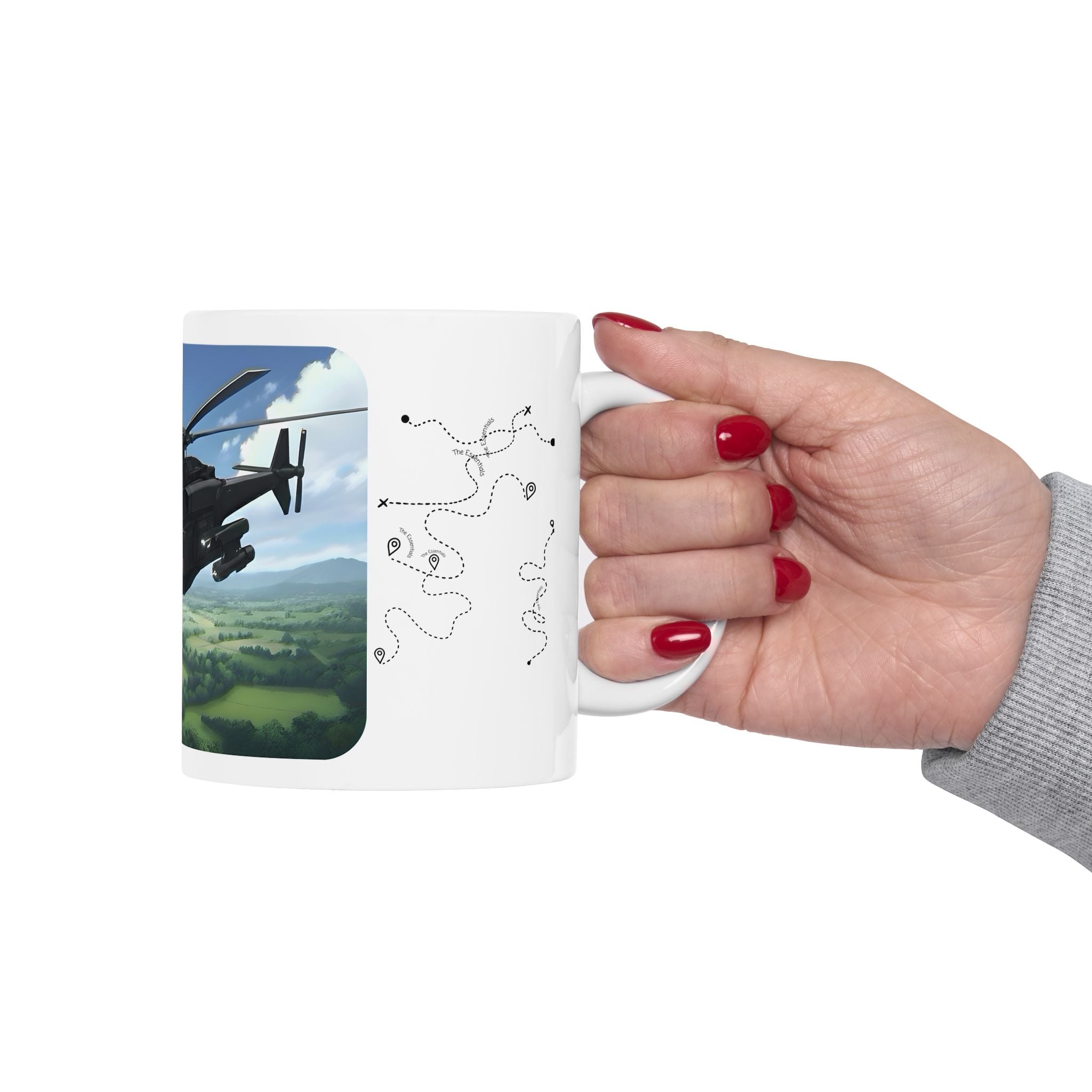Touring Stealth Heli Scenic Blast Over Lofty Countryside White Ceramic Mug – Friends, Family & Imaginative Adventures, Celebrating Companionship, Creativity & Life’s Little Wonders Cup (11oz/15oz)