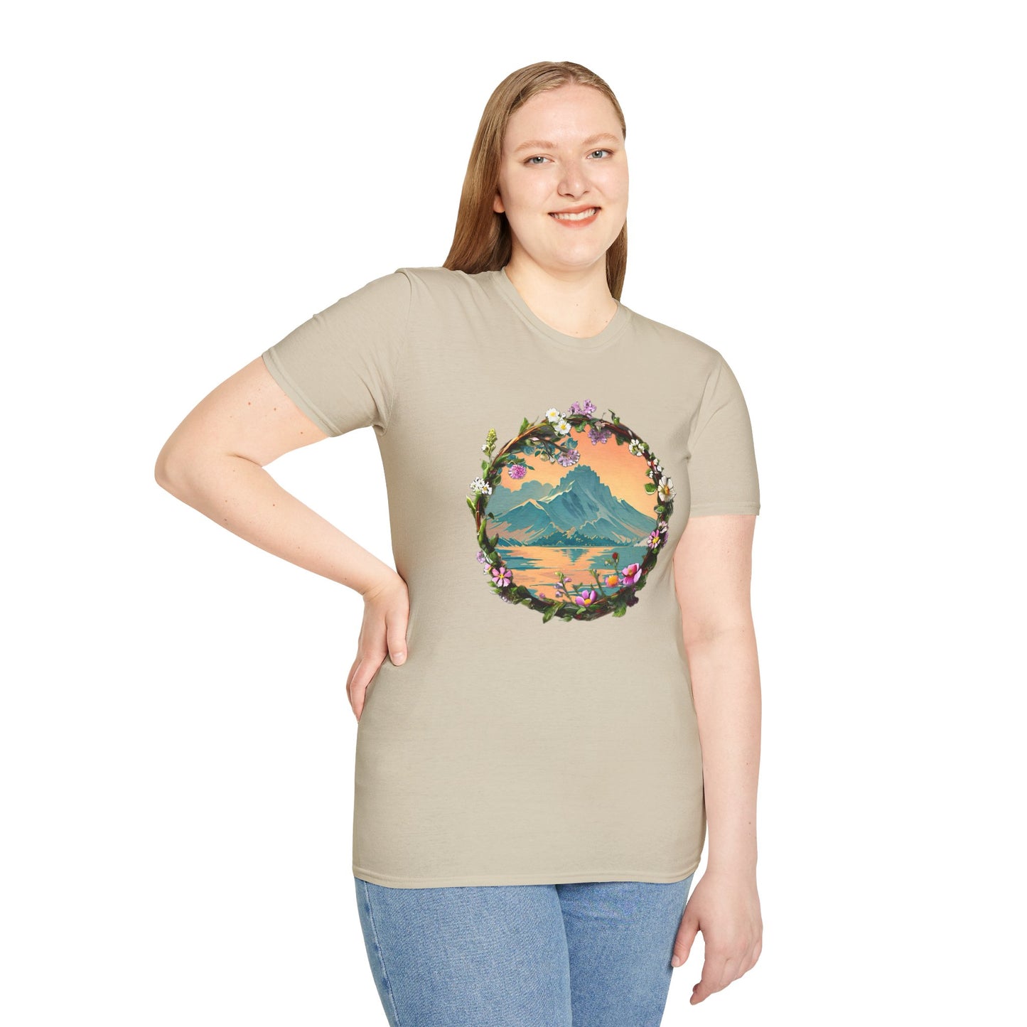 Japanese Blue Rose Landscape Unisex Softstyle T-Shirt