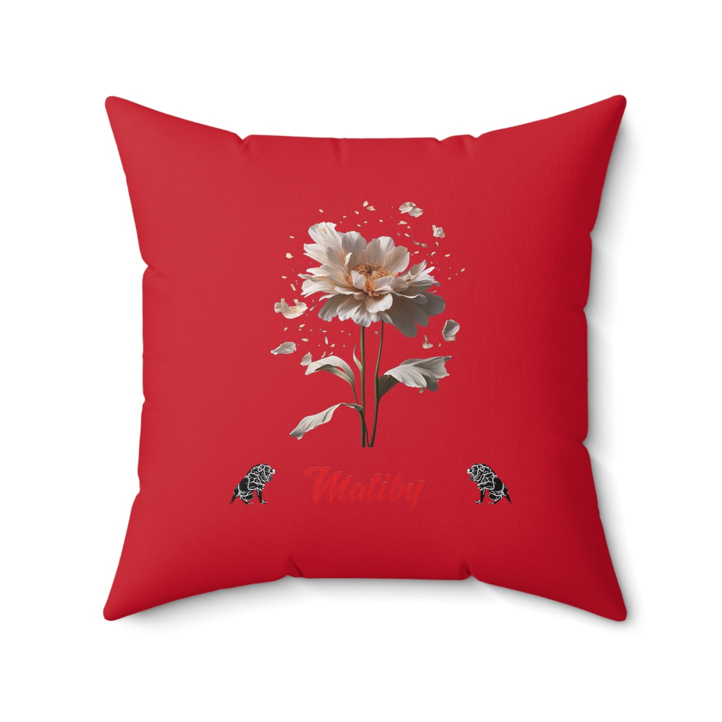 Dark Red Flower Spun Polyester Square Pillow