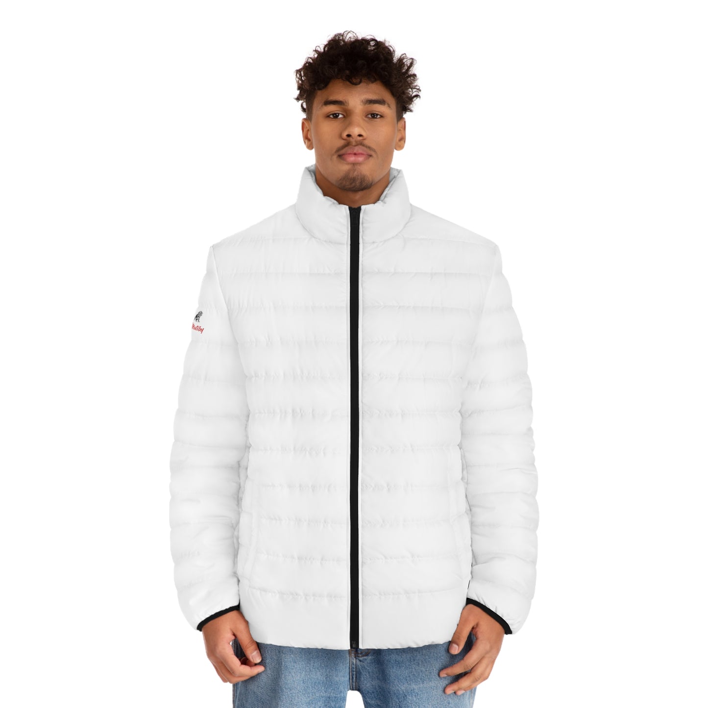 Men's White Puffer Jacket (AOP)